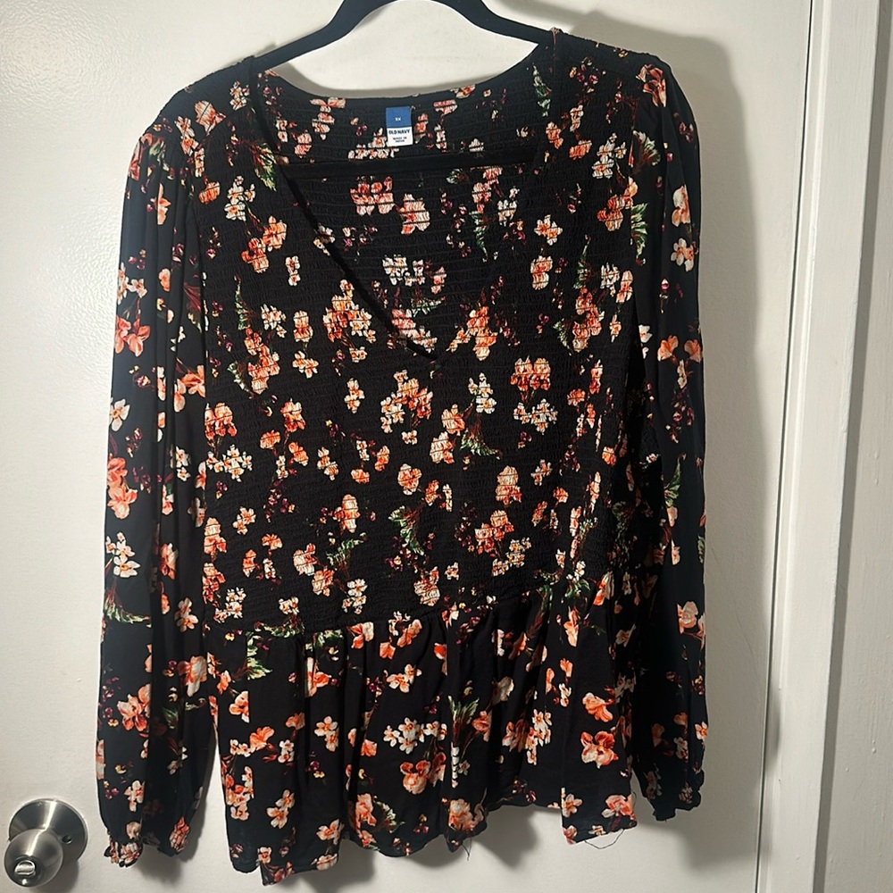 Black floral blouse